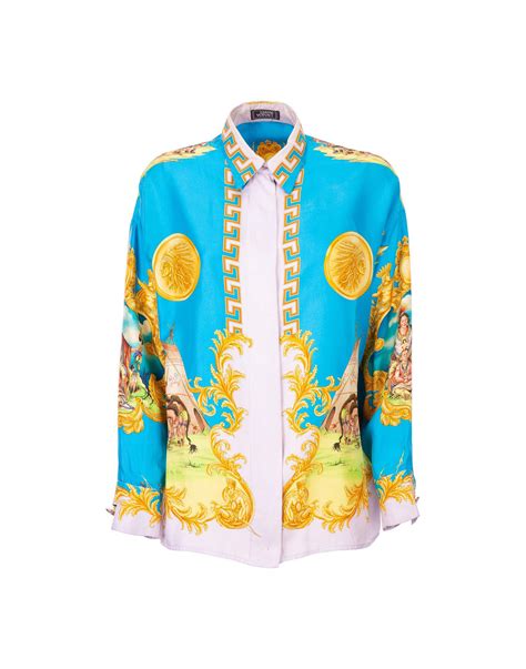 versace multi color short sleeve shirt|Versace silk shirt price.